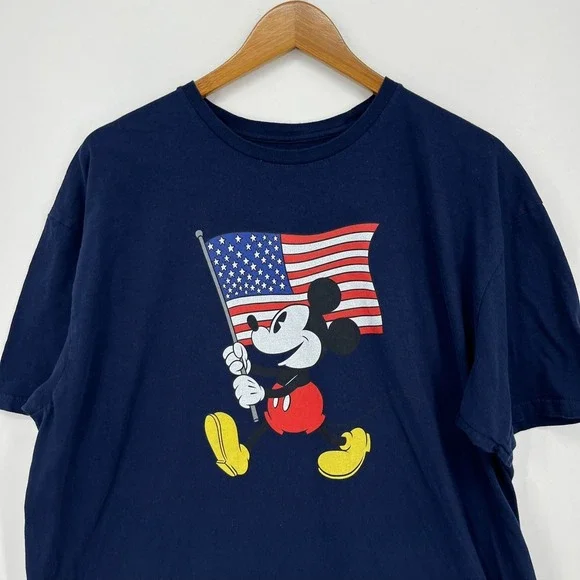 Disney T-Shirt Men's Size XL Navy Blue Mickey Mouse USA Flag Logo Cotton - Picture 2 of 9